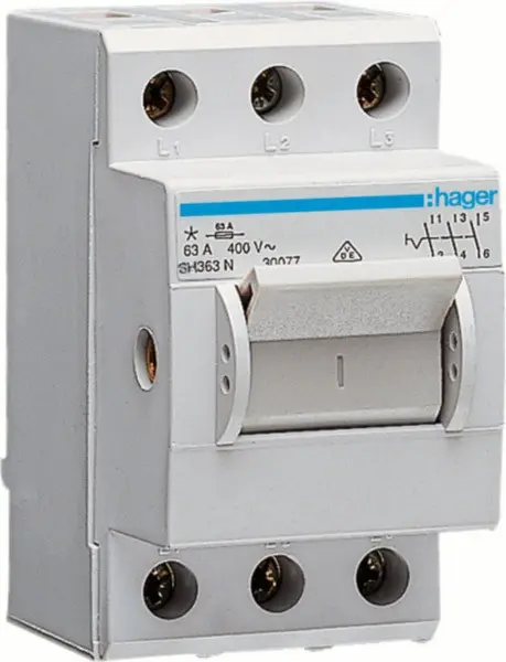 Hager Ausschalter, Hauptschalter 3Pol/63A SH363N  