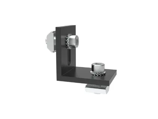 [760048] L-Verbindungswinkel SCHWARZ mit 2 Schrauben + Nutenstein